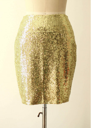 Light Gold Sequin Knee Length Skirt